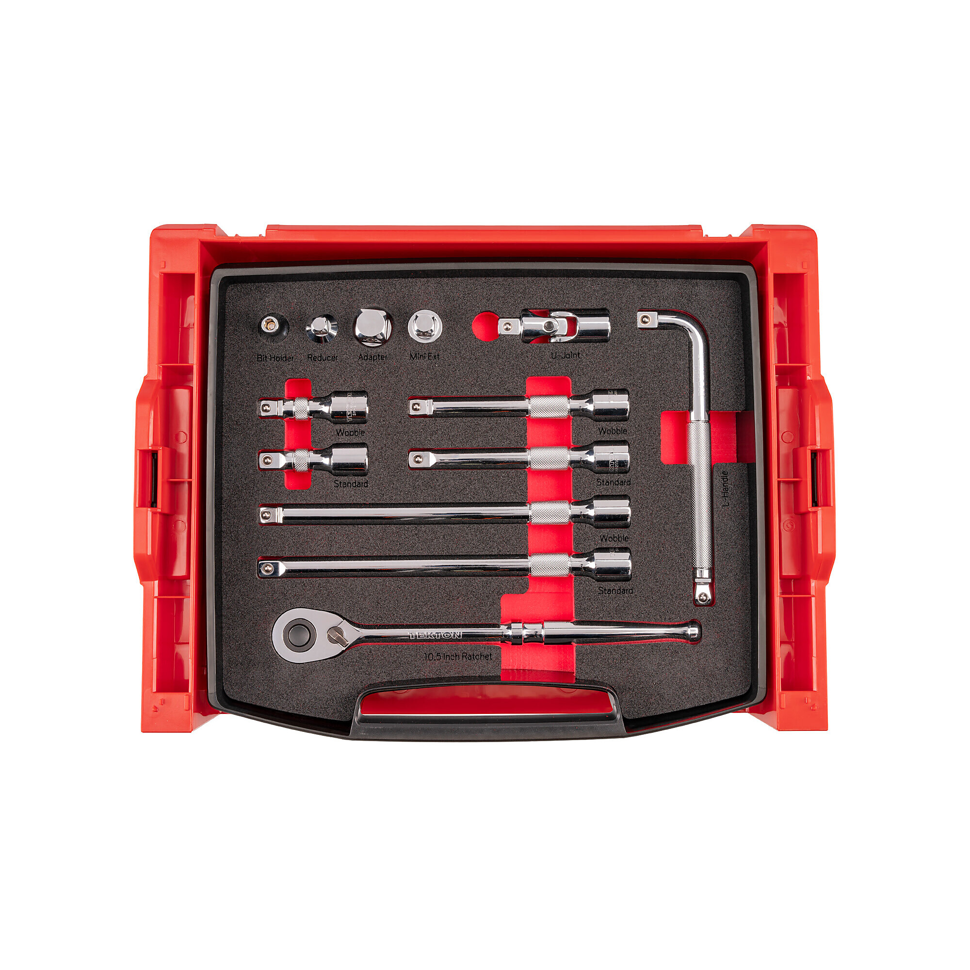 TEKTON 1/2 Inch Drive Ratchet and Accessory Set with Open Top Drawer and Rack (13-Piece) | SKT26400